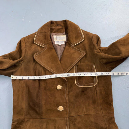 VTG Penneys 70s Suede Leather Button Up Jacket Brown Boho Hippie Western Sz 12