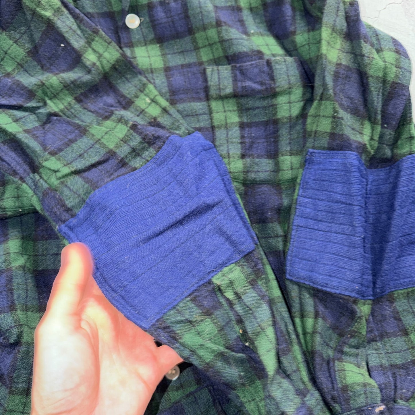 VTG 60s Golden Line Blackwatch Plaid Wool Shirt Loop Collar Rockabilly Japan