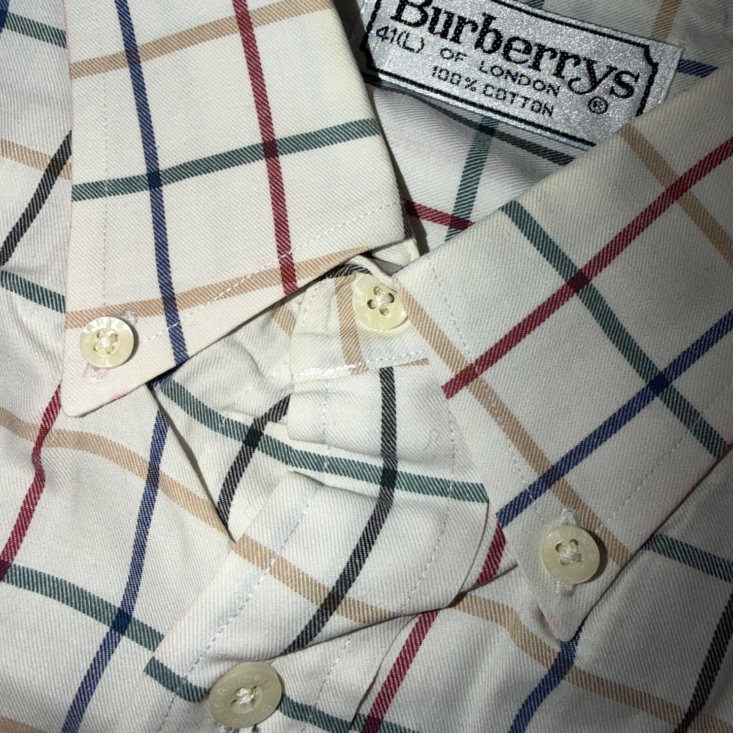 Burberrys London White Check Button Down Shirt 100% Cotton Men's L VTG Designer