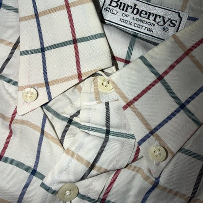 Burberrys London White Check Button Down Shirt 100% Cotton Men's L VTG Designer