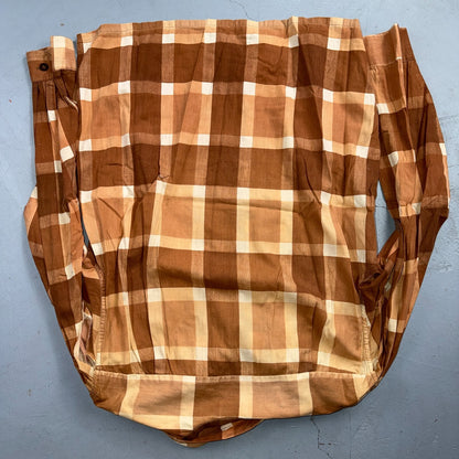 VTG 40s Deer Creek Brown Plaid Loop Collar Button Shirt Rockabilly Sanforized