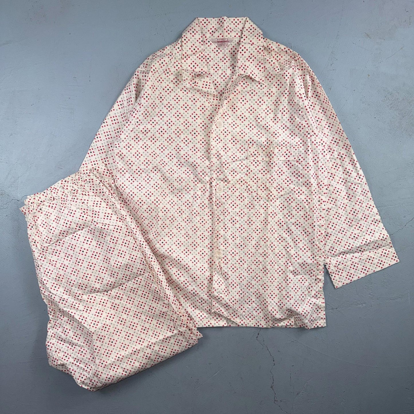 VTG 40s Penneys Cotton Flannel Pajama Set Shirt Pants Hollywood 1940s Rockabilly