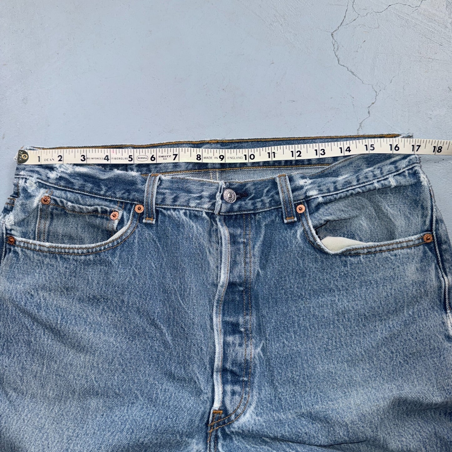 Levis 501 Vintage 90s USA XX Straight Leg Jeans Blue Light Wash 38x34 Act 34x29