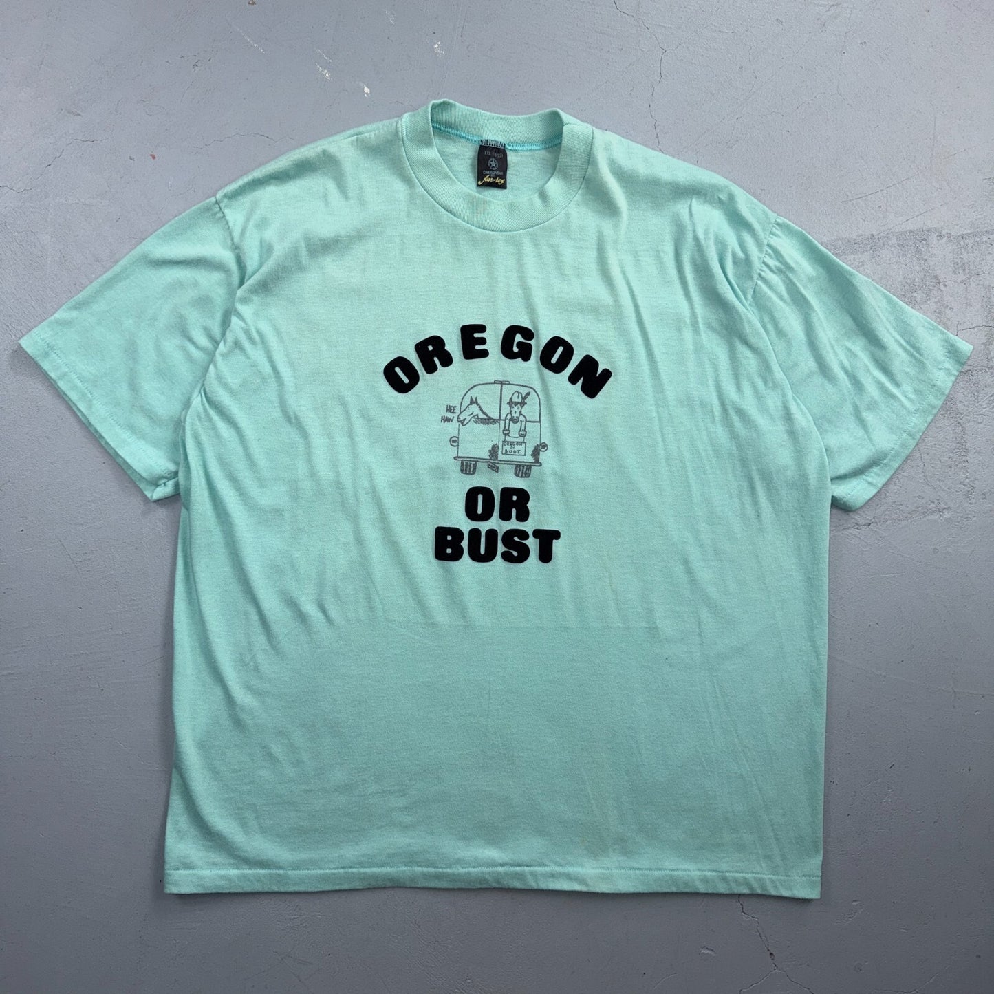 Oregon Or Bust Funny VTG T Shirt Single Stitch Text Horse Donkey Farmer Animals