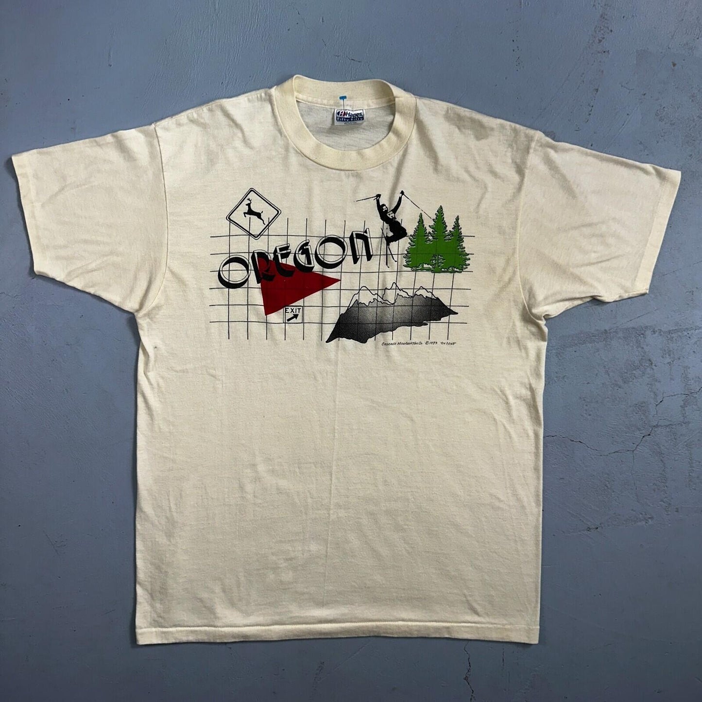 Oregon Ski Deer Mountains 80s Hanes 50/50 VTG T Shirt Grid Sports Travel USA