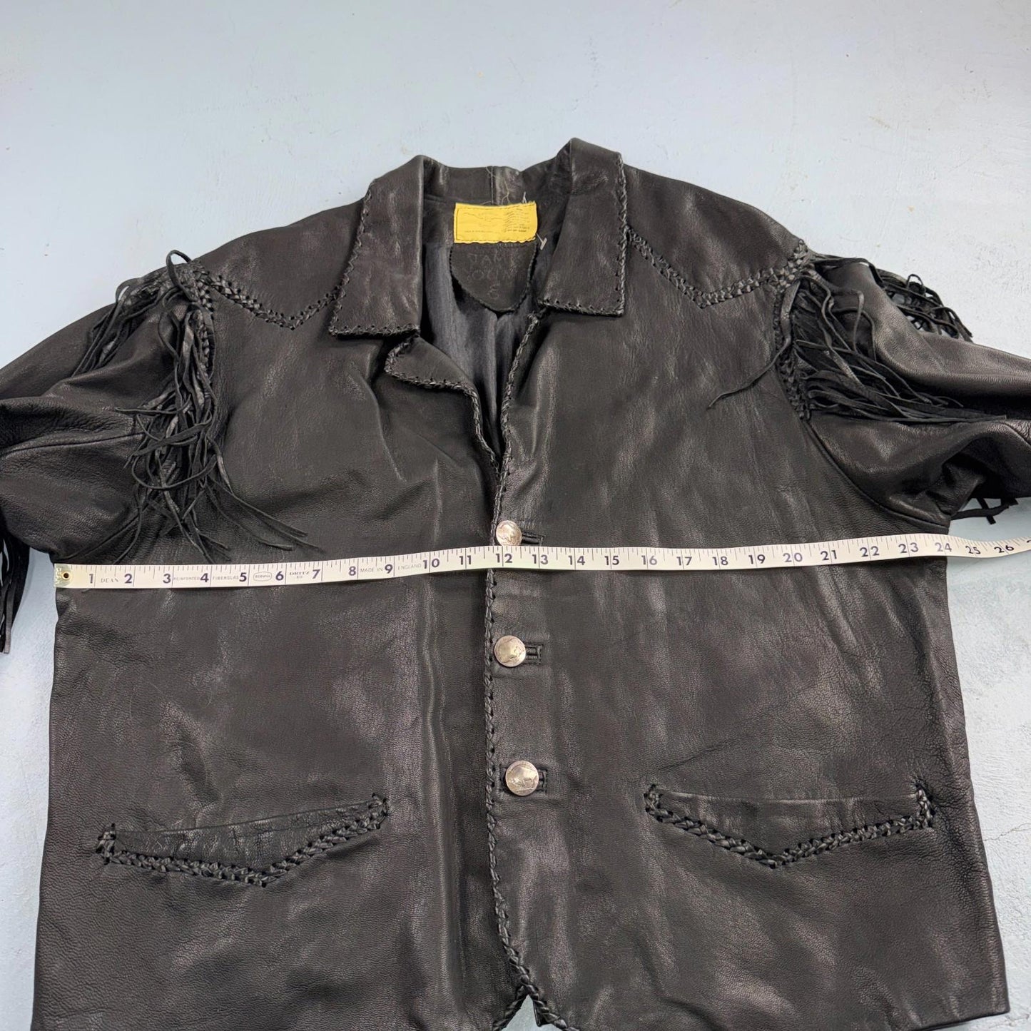 Vintage Buckskin Montana Jacket Black Leather Fringe Western Leather Cowboy 70s