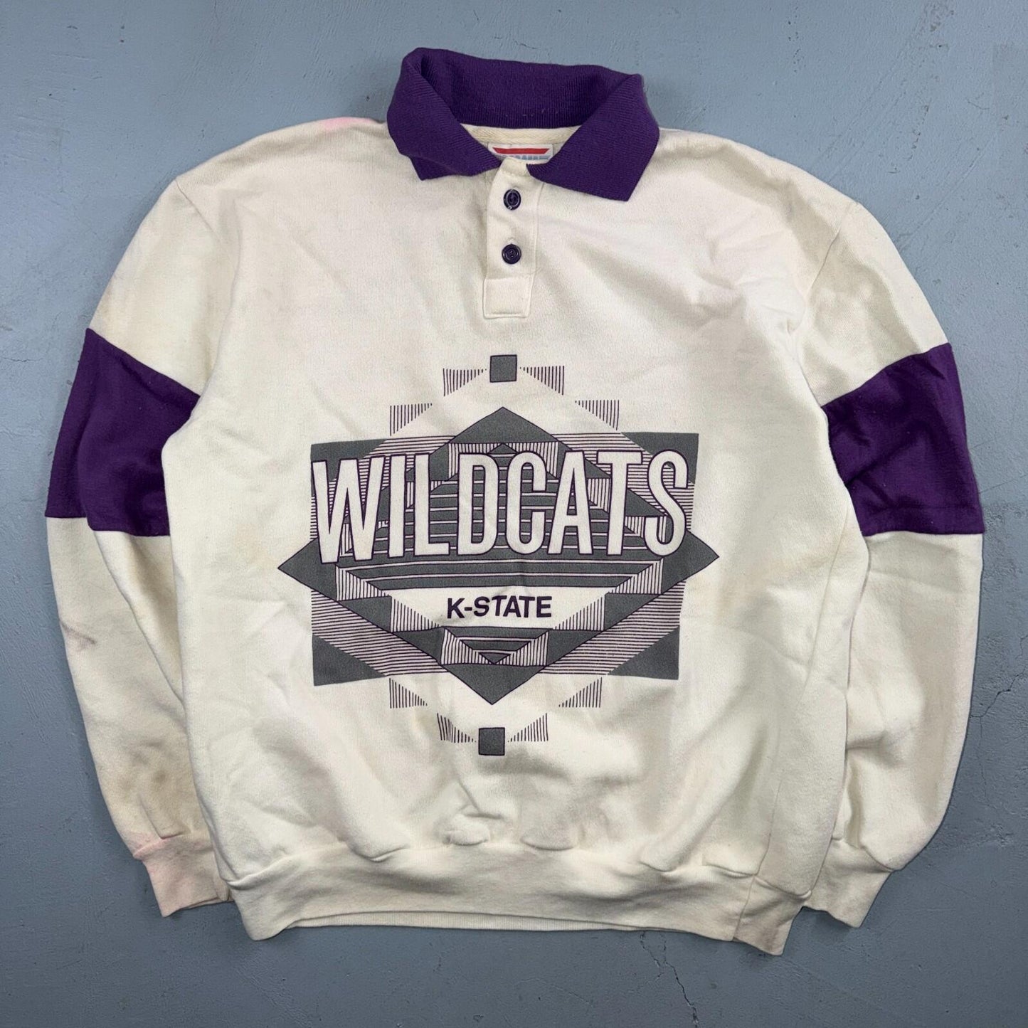 Vintage Kansas State Wildcats Crewneck Sweater Size Large Dodger Polo Rugby