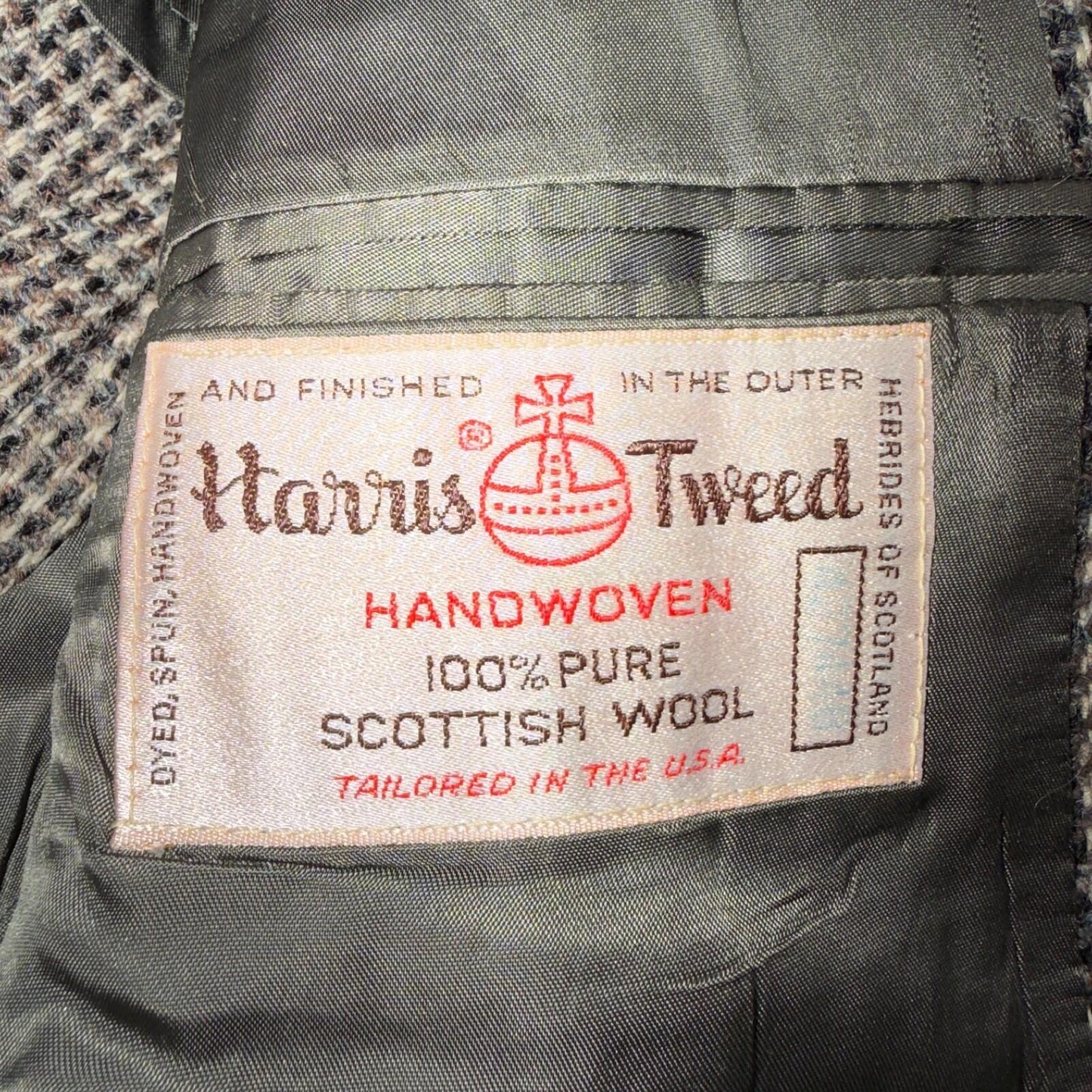 Harris Tweed PBM Vintage 42 Blazer Gray Herringbone Wool Sport Coat USA 1970s