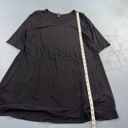 Eileen Fisher Tunic Dress Size Large L Black Stretch Knit Short Sleeve