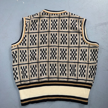 VTG Geometric Sweater Vest Womens S Yellow Black 70s Retro Eclectic 1970s Cool