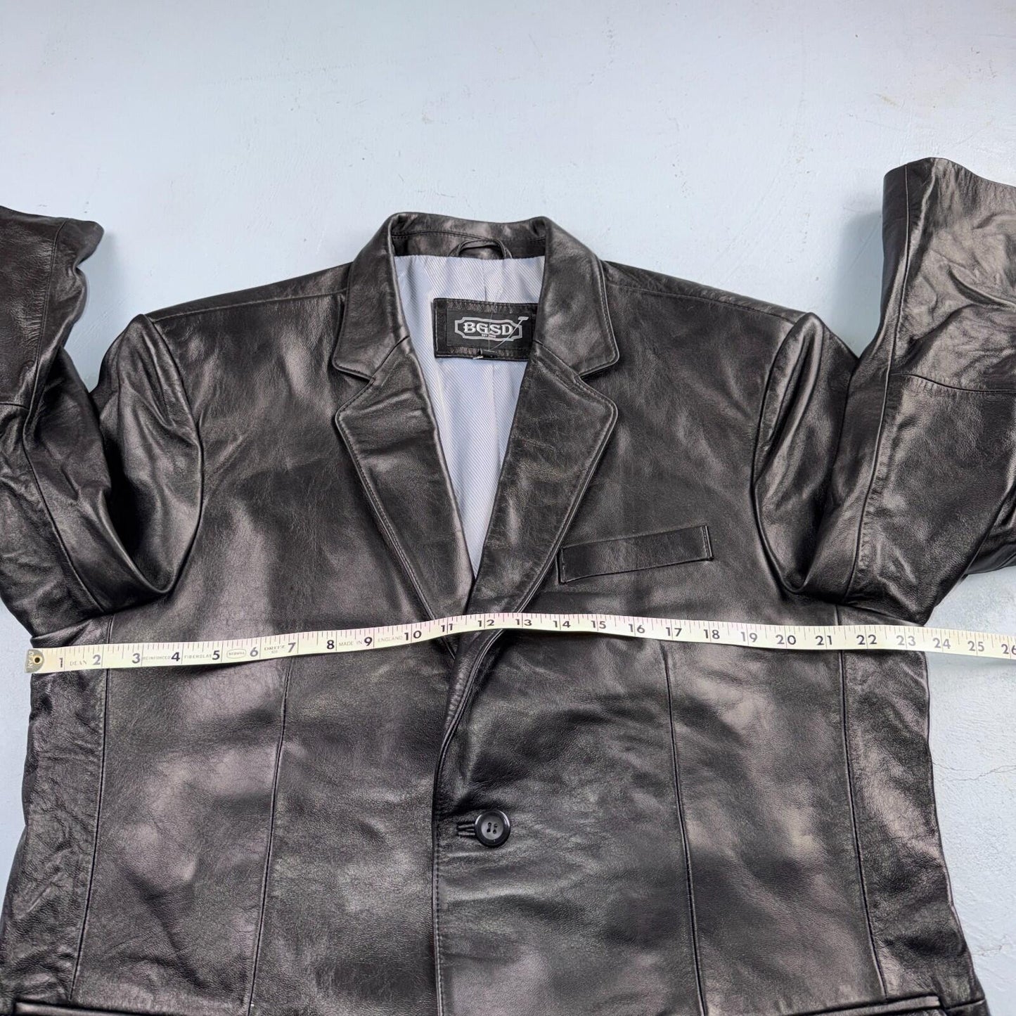 BGSD Mens Black Leather 2 Button Front Collared Jacket Size XL S Lambskin