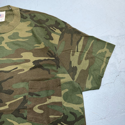 Camo Single Stitch XL USA VTG T Shirt Pocket Tee Woodland Tree Real 1980s 80s