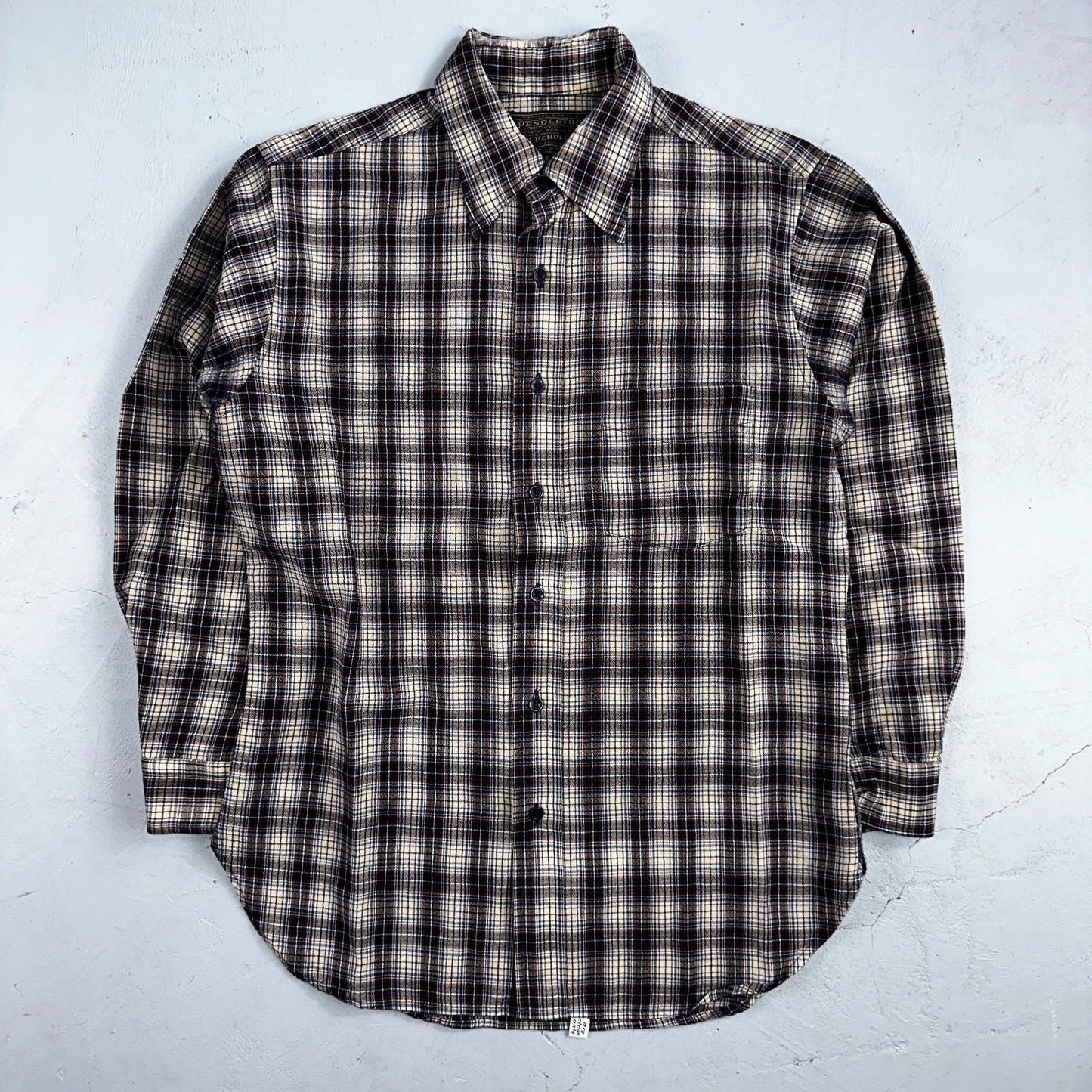 Vintage Pendleton Shirt Mens M Wool Plaid Flannel USA Button 1970s 70s Brown