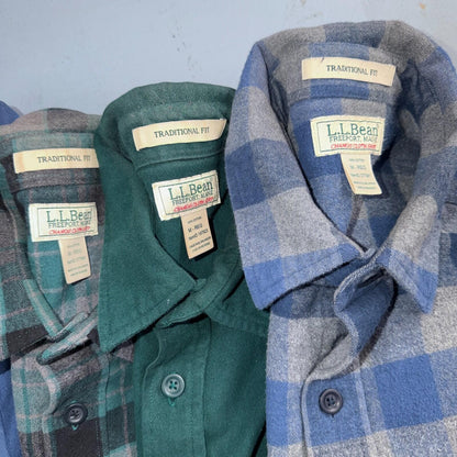 LL Bean Lot of 7 Mens M Shirts Chamois Cloth Flannel Pockets VTG Y2K Heavyweight