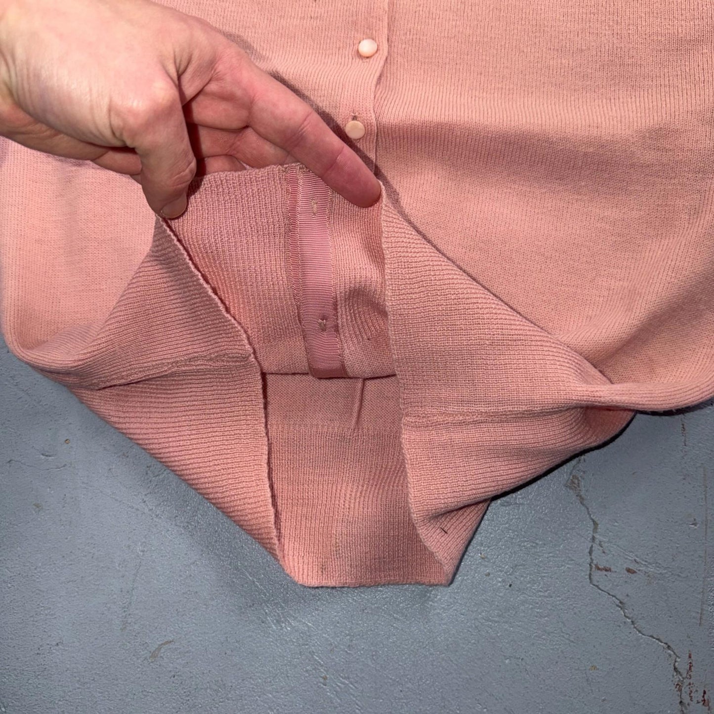 VTG 1940s 1950s Wool Cardigan Sweater Rockabilly Womens Knit Pink Bonnie Brian
