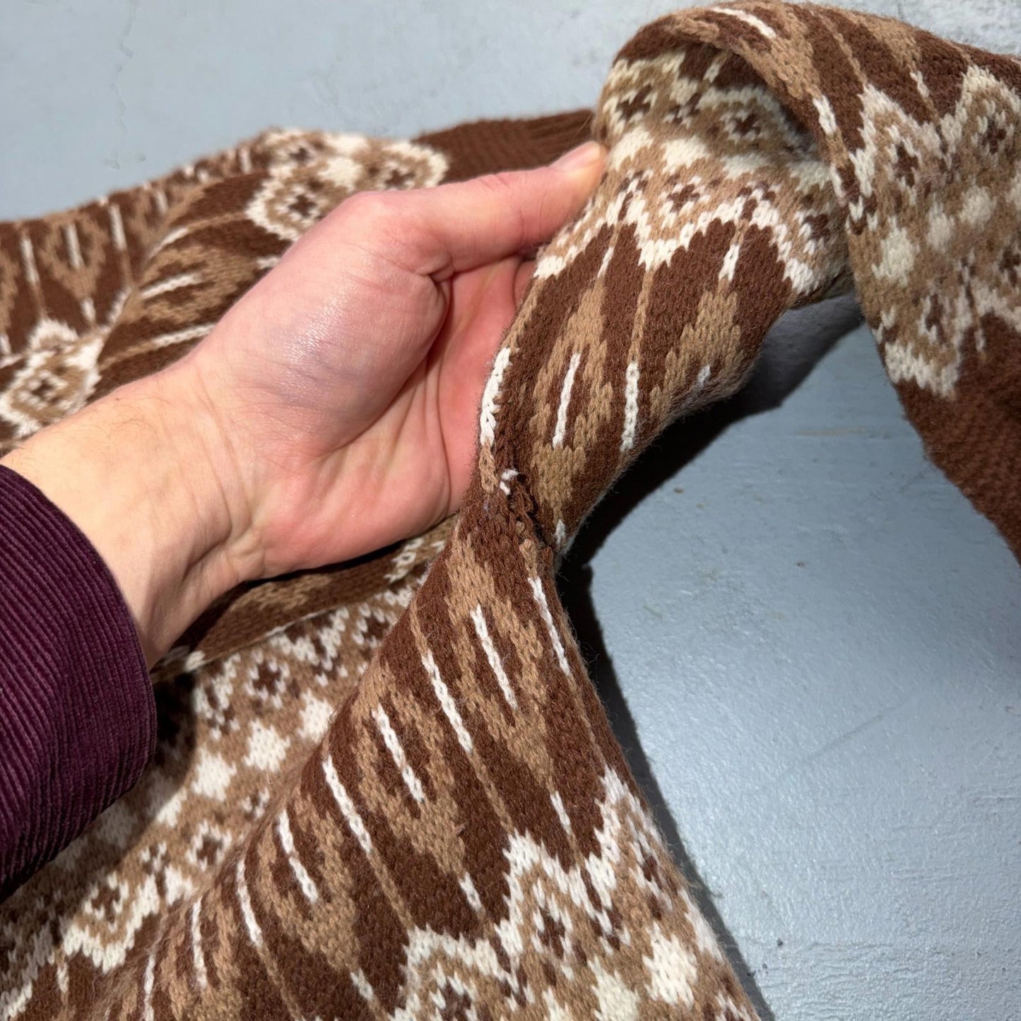 VTG 80s Mello Knit Acrylic Knitwear Womens Cardigan Orlon Brown Aztec Boho Chic