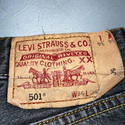 Levis 501 Vintage Y2K XX Straight Leg Jeans Black Light Wash 34x34 Act 33x33