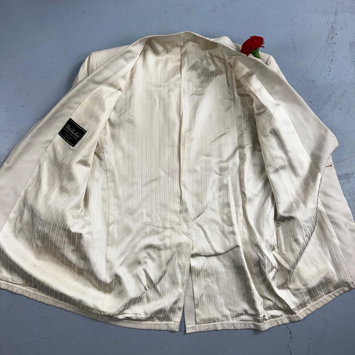 VTG Mens Suit 42 Jacket Coat 1970s Rockabilly 60s 70s USA White Thin Cream Rose