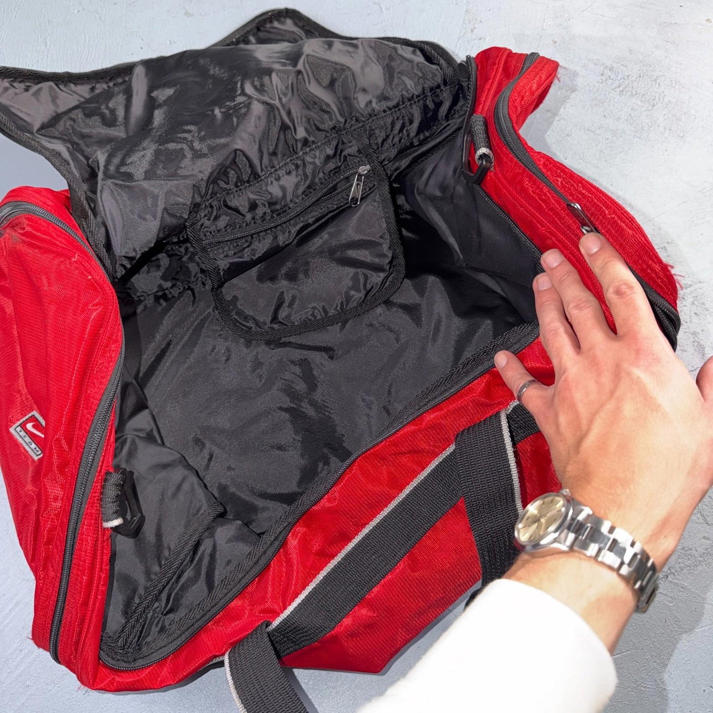 Vintage 1990s NIKE Team Tag Red Large Duffel Bag 90s Gym Classic Travel