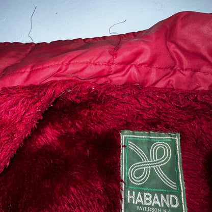 Haband Jacket Mens Red Barn Chore Puffer Coat Hood Zip Up Scovill 70s Fur Lined