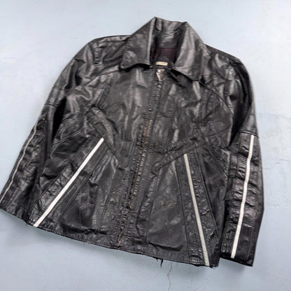 Genuine Leather Jacket Black Mens Size M 100% 1980s 80s Ideal Zipper BucO Racer