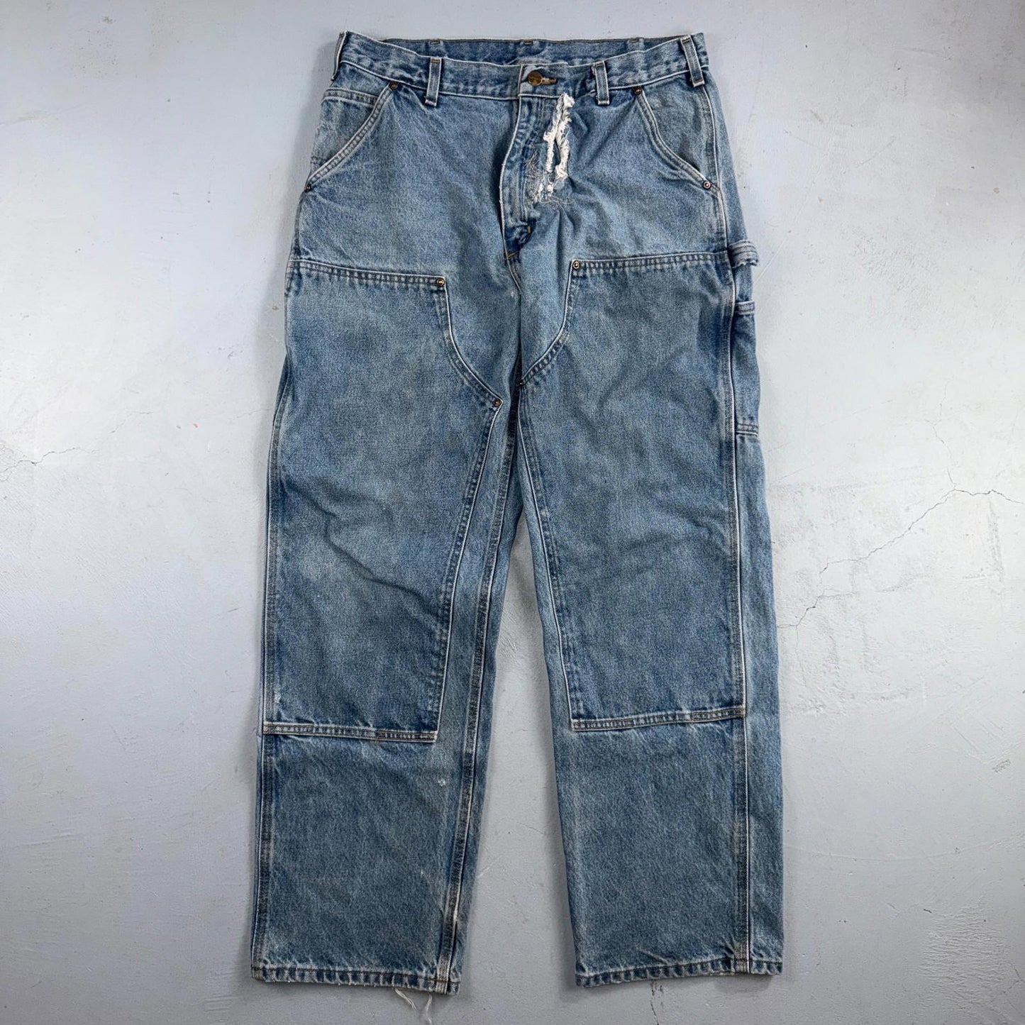 VTG Carhartt Men’s B73 DST 36x32 Double Knee Denim Jeans Workwear Thrashed