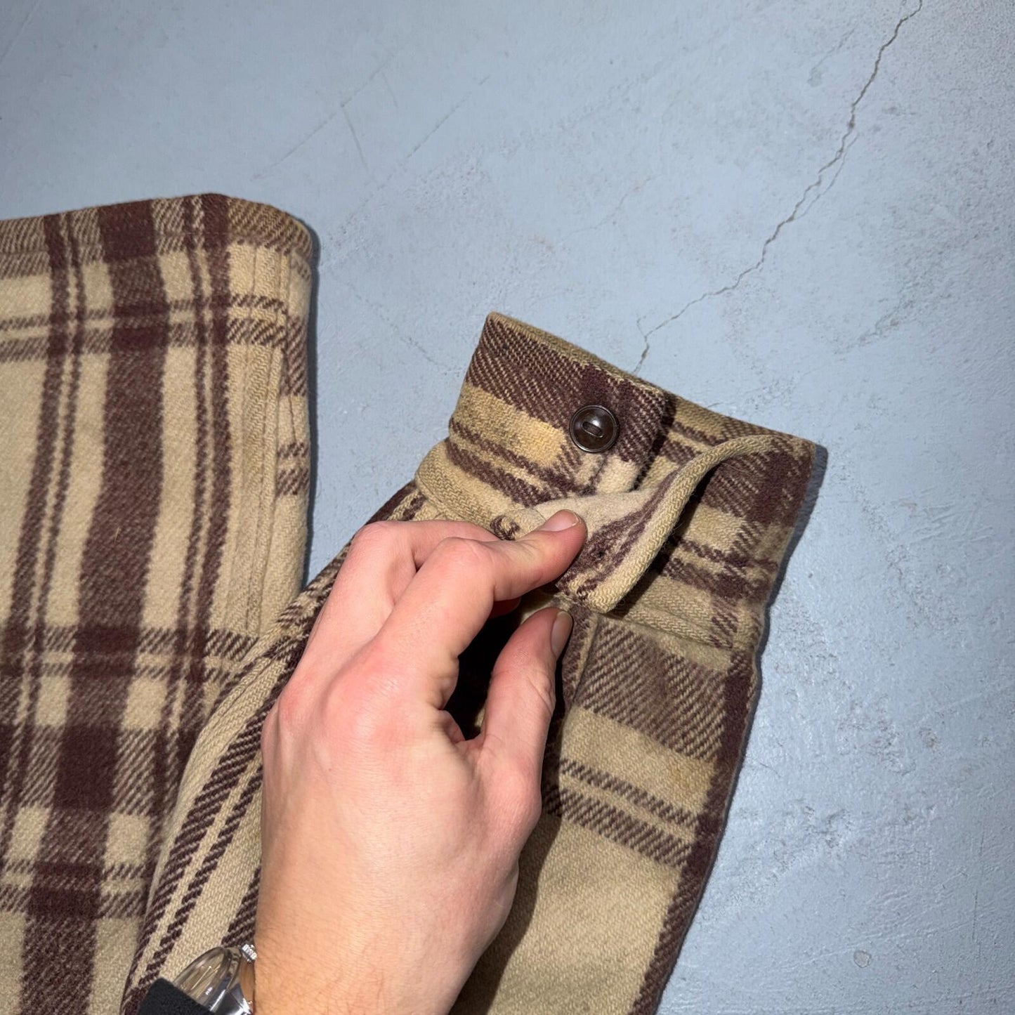 VTG 40s 50s Woolrich Jacket Size 38 Brown Ivory Mackinaw Hunter Plaid Wool RARE