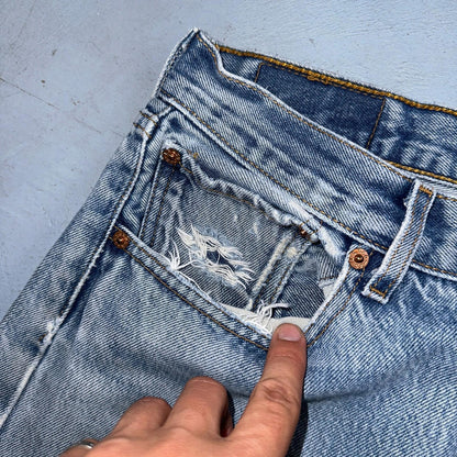 Levis 501 Vintage 90s Mexico Straight Leg Jeans Blue Light Wash 33x36 Act 31x31