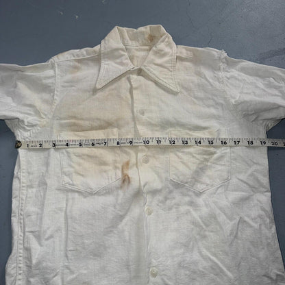 VTG 1940s Sportswear Button Shirt Rockabilly Stained White Linen? Cotton 40s