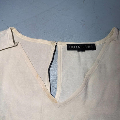 Eileen Fisher Shirt Womens XS Ivory Silky Minimalist Classic V Neck Sleevless