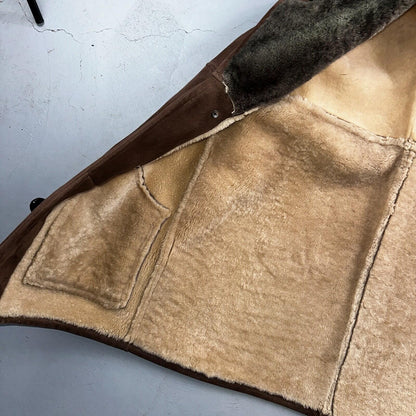 VTG Mens Coat Suede 60s Western Ranch Trucker Jacket Fur Sherpa 44 Brown 1960s