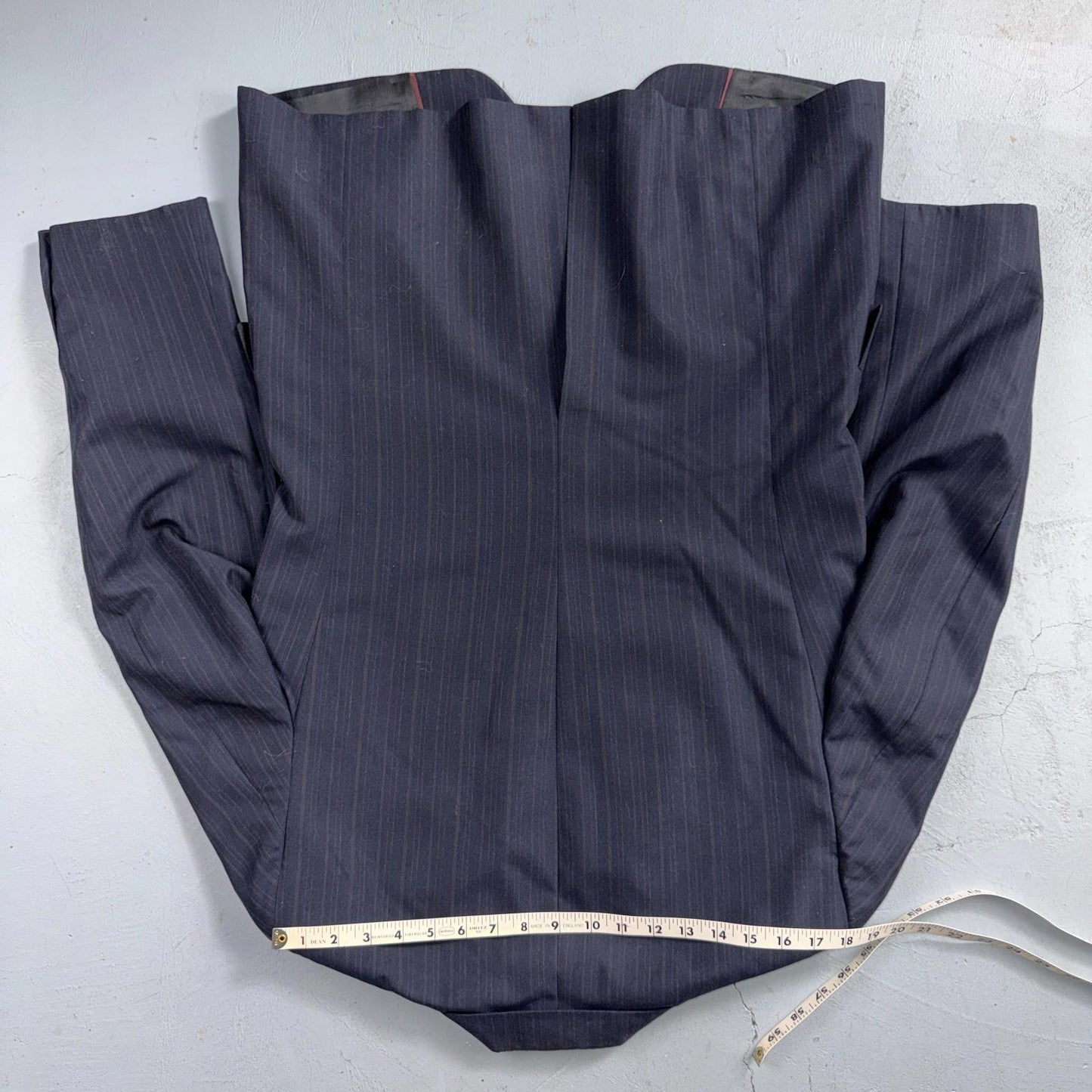 VTG Mens 2 PC Suit 42 Jacket Coat Pants Blue Striped USA Golden Lancer 80s Wool
