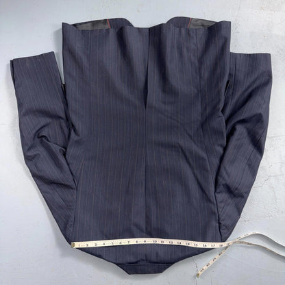 VTG Mens 2 PC Suit 42 Jacket Coat Pants Blue Striped USA Golden Lancer 80s Wool