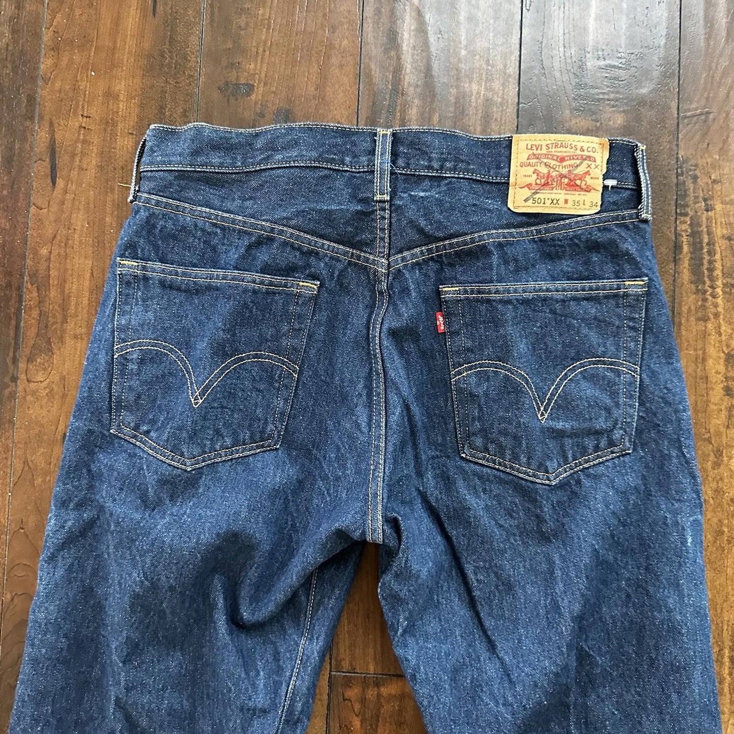 Vintage Y2K 90s Levis 501 XX Button Fly Dark Wash 35x34 Jeans Act 33x30