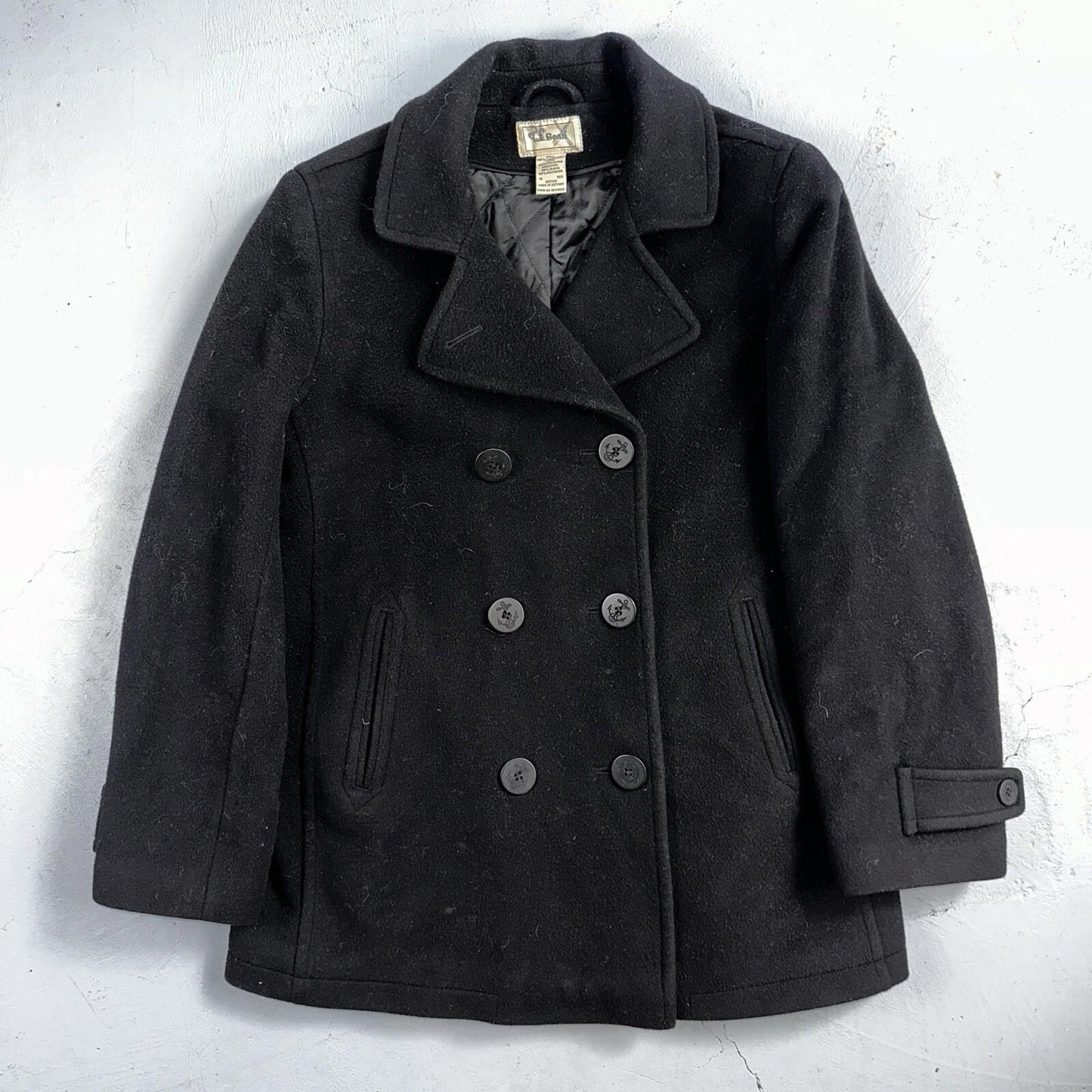 LL Bean Blue 100% Wool Pea Coat 3M Thinsulate Double Breasted Women’s Sz 10 VTG
