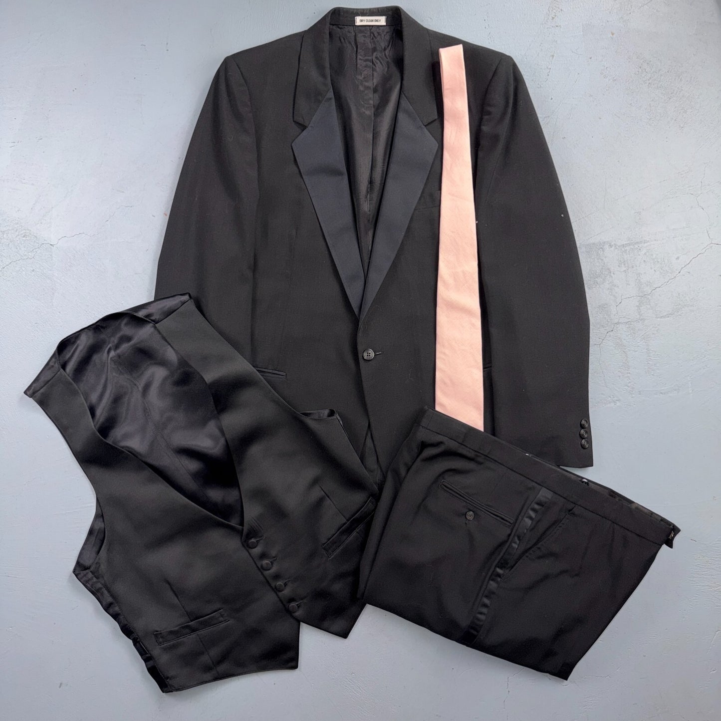 VTG Saint Laurent 43 YSL Mens 3 Pc Tuxedo Suit Paris Black W38 1970s 70s Wool Bl