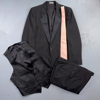 VTG Saint Laurent 43 YSL Mens 3 Pc Tuxedo Suit Paris Black W38 1970s 70s Wool Bl