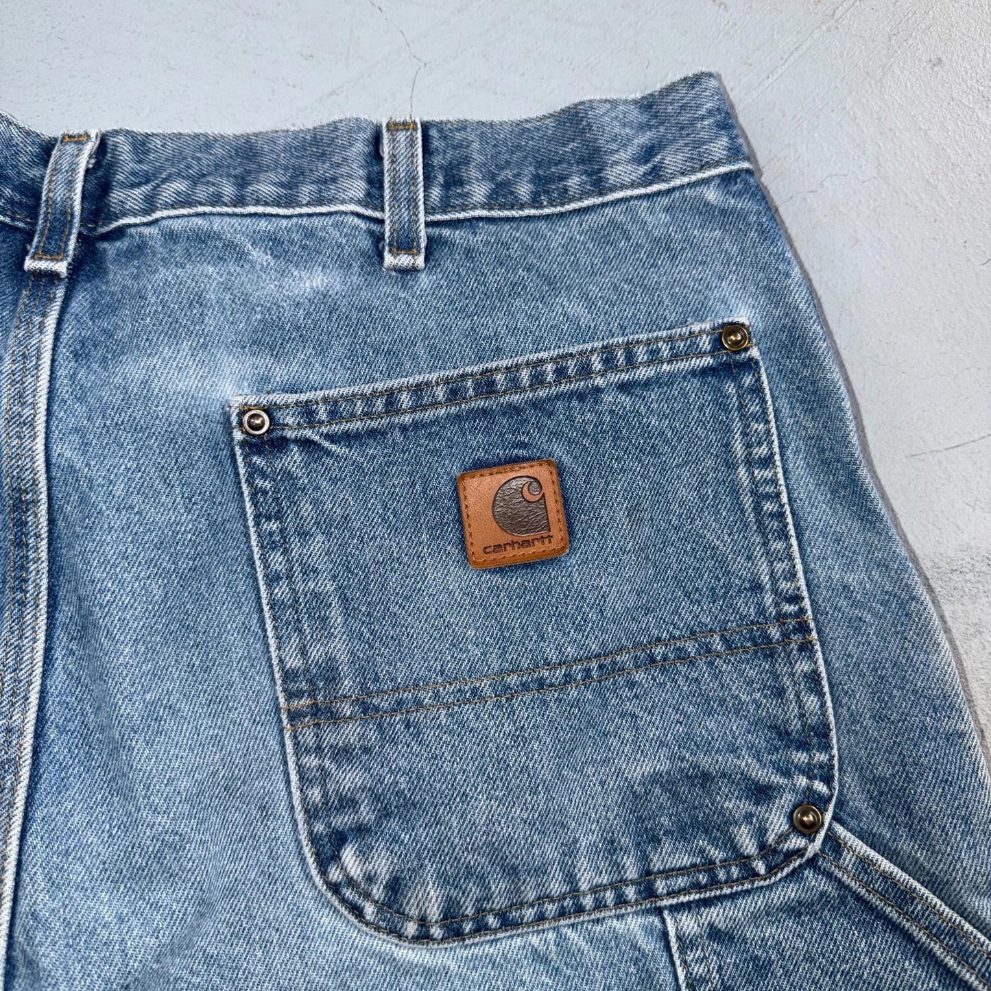 VTG Carhartt Men’s B73 DST 36x32 Double Knee Denim Jeans Workwear Thrashed