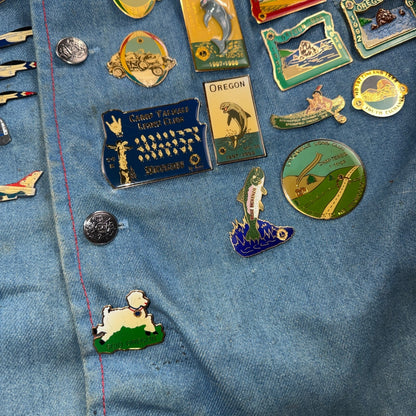 VTG 70s Denim Biker Vest Pins Patches Rare Paisley Hippie Era 1970s Military