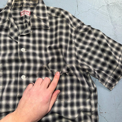 Vintage 60s McGregor Checker Loop Collar Button Up Shirt Made In USA Rockabilly
