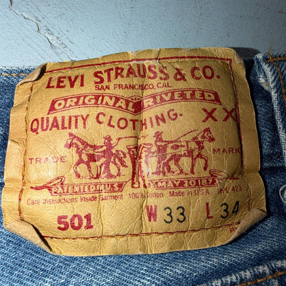 Levis 501 Vintage 80s USA XX Straight Leg Jeans Blue Light Wash 33x34 Act 31x32
