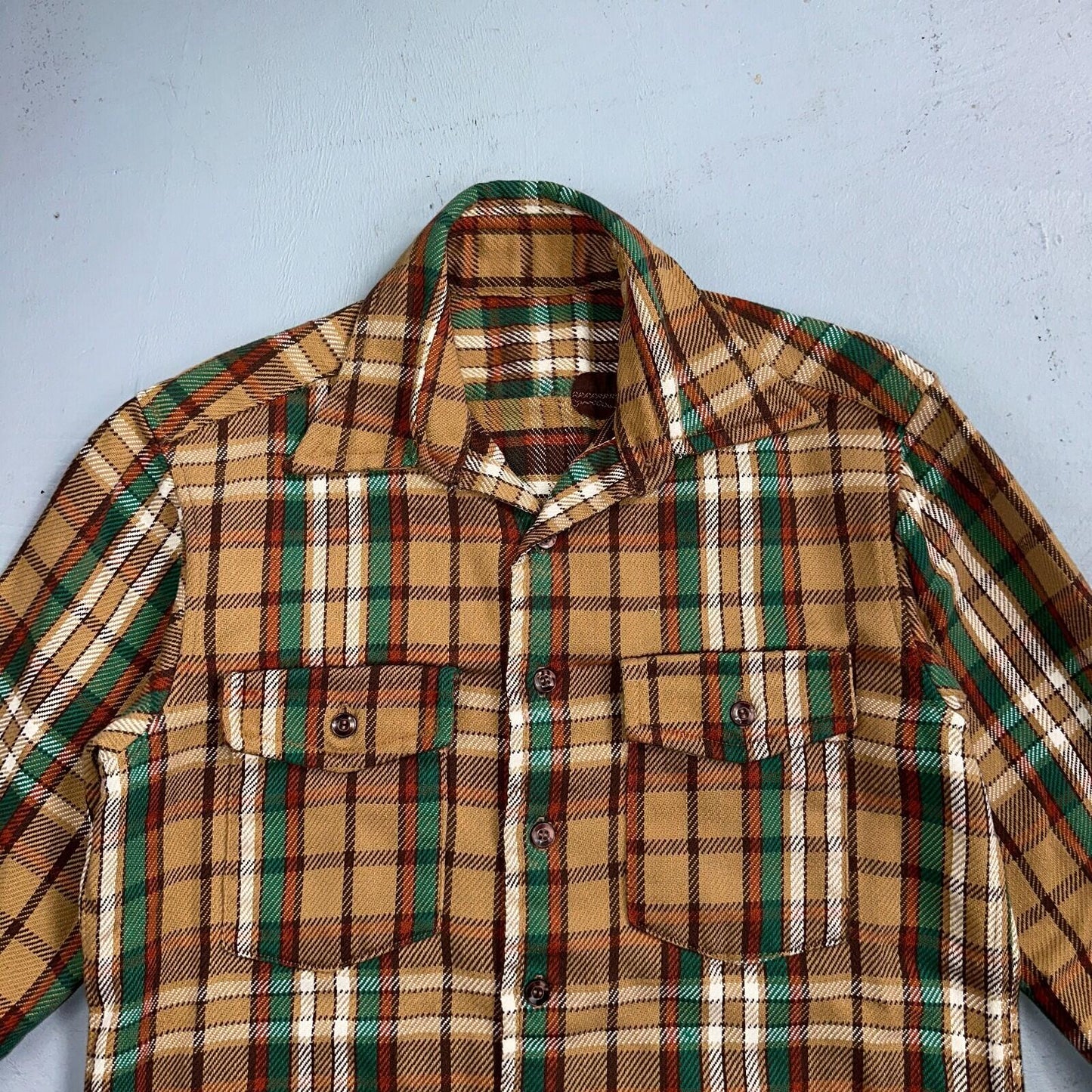 VTG Big Mac JC Penneys Thick 100% Cotton Flannel Work Shirt M 70s Plaid Thrashed