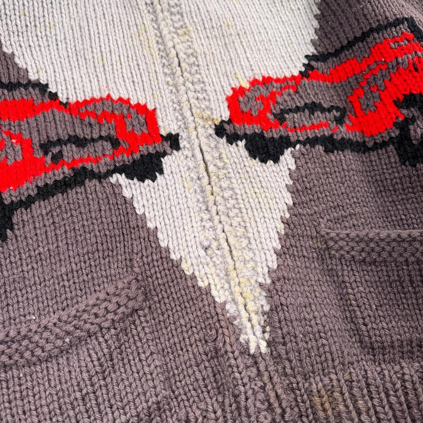 VTG 1950s Hand Knit Wool Cowichan Cardigan Sweater Jacket Race Cars Medium RARE