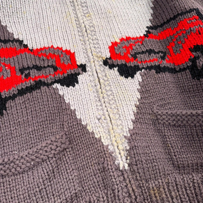 VTG 1950s Hand Knit Wool Cowichan Cardigan Sweater Jacket Race Cars Medium RARE