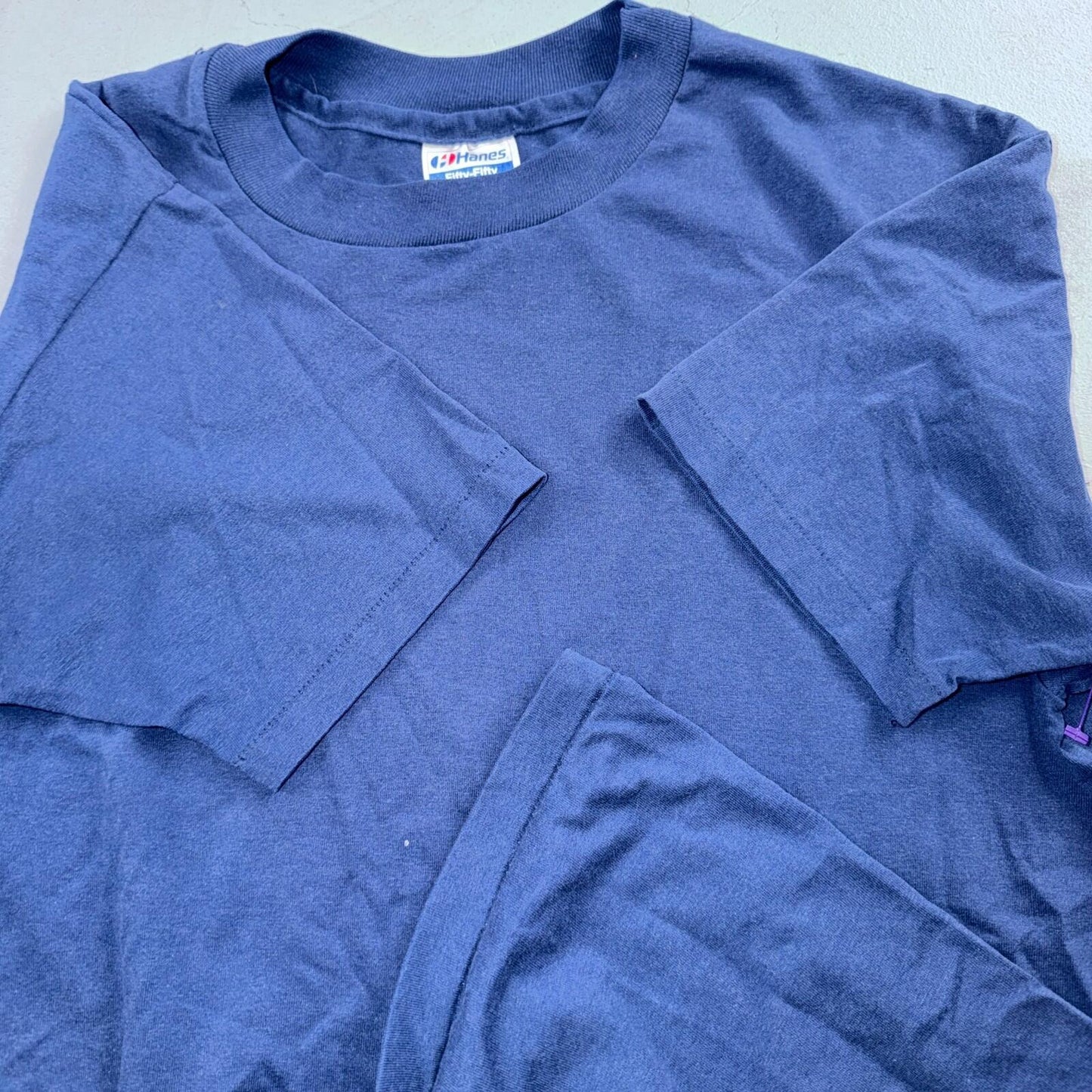 Hanes 80s Single Stitch Navy Blue Blank VTG T Shirt 1980s Classic Large