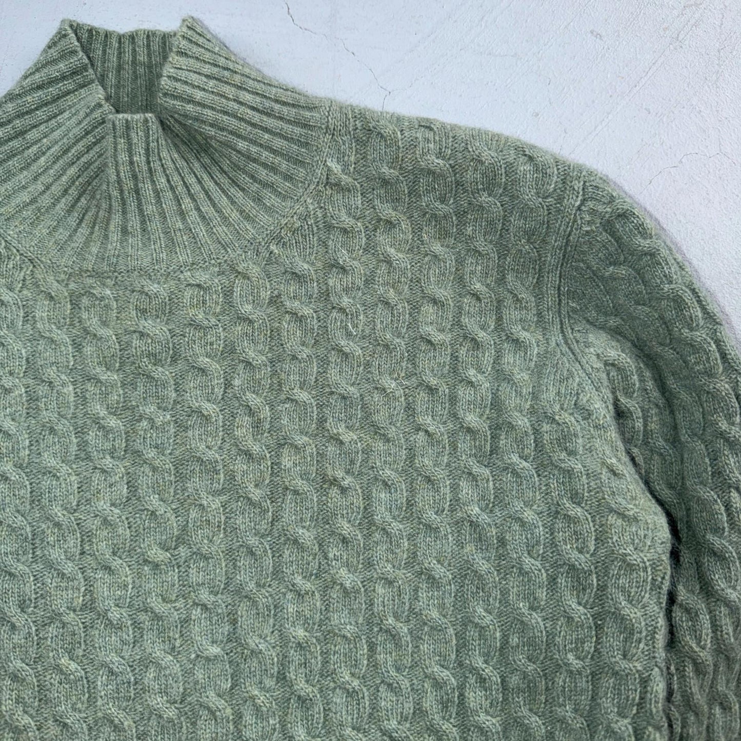 Ralph Lauren Womens M Peplum Green Cable Knit Sweater Wool Cashmere Angora