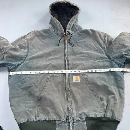 Vintage Carhartt Olive Green Hooded Jacket Bomber Coat Thrashed Faded 90s Y2K
