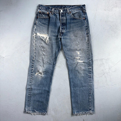 Levis 501 Vintage 90s USA XX Straight Leg Jeans Blue Light Wash 35x32 Act 31x29
