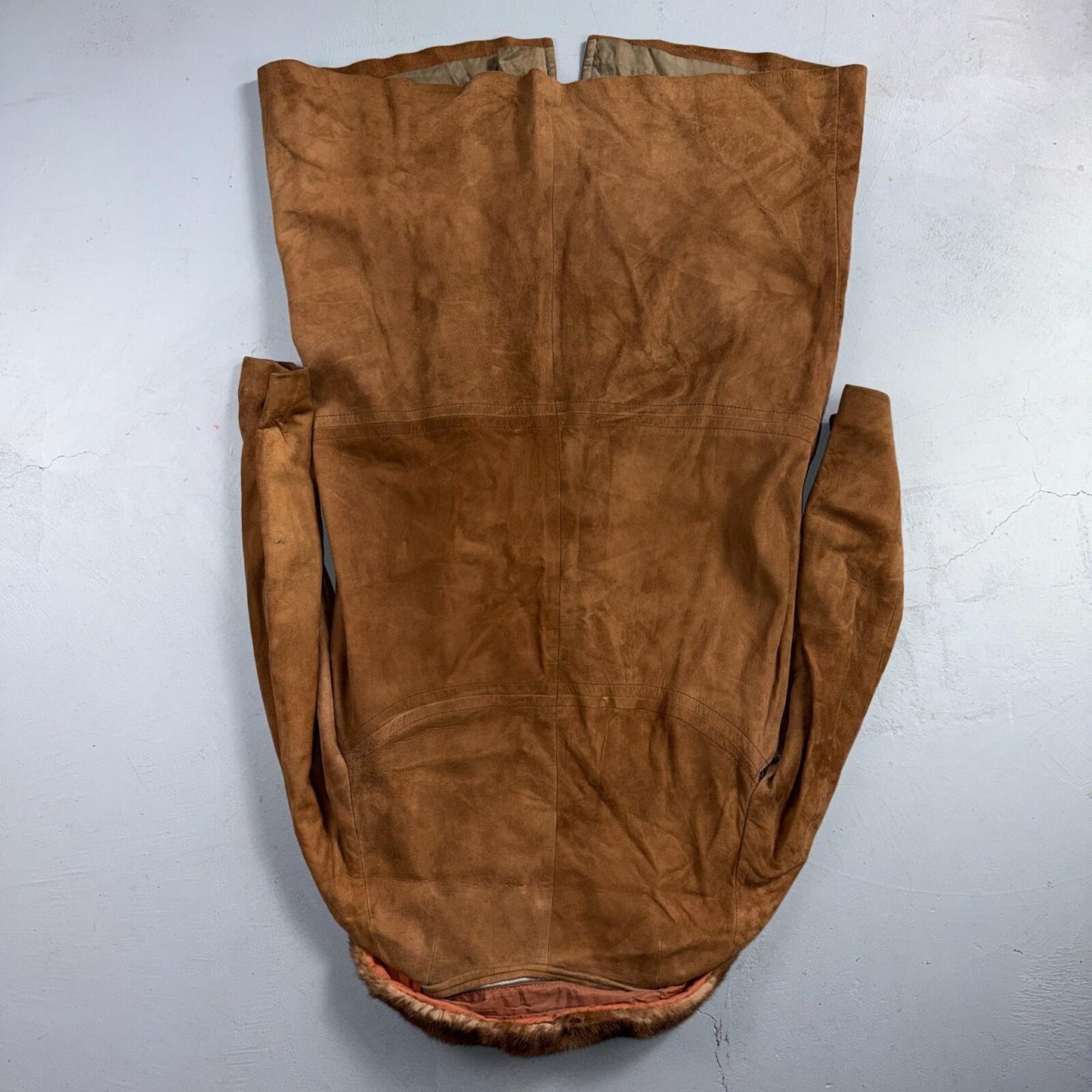 VTG 50s 60s Genuine Suede Leather Fur Collar Womens Penny Lane Coat Rockabilly