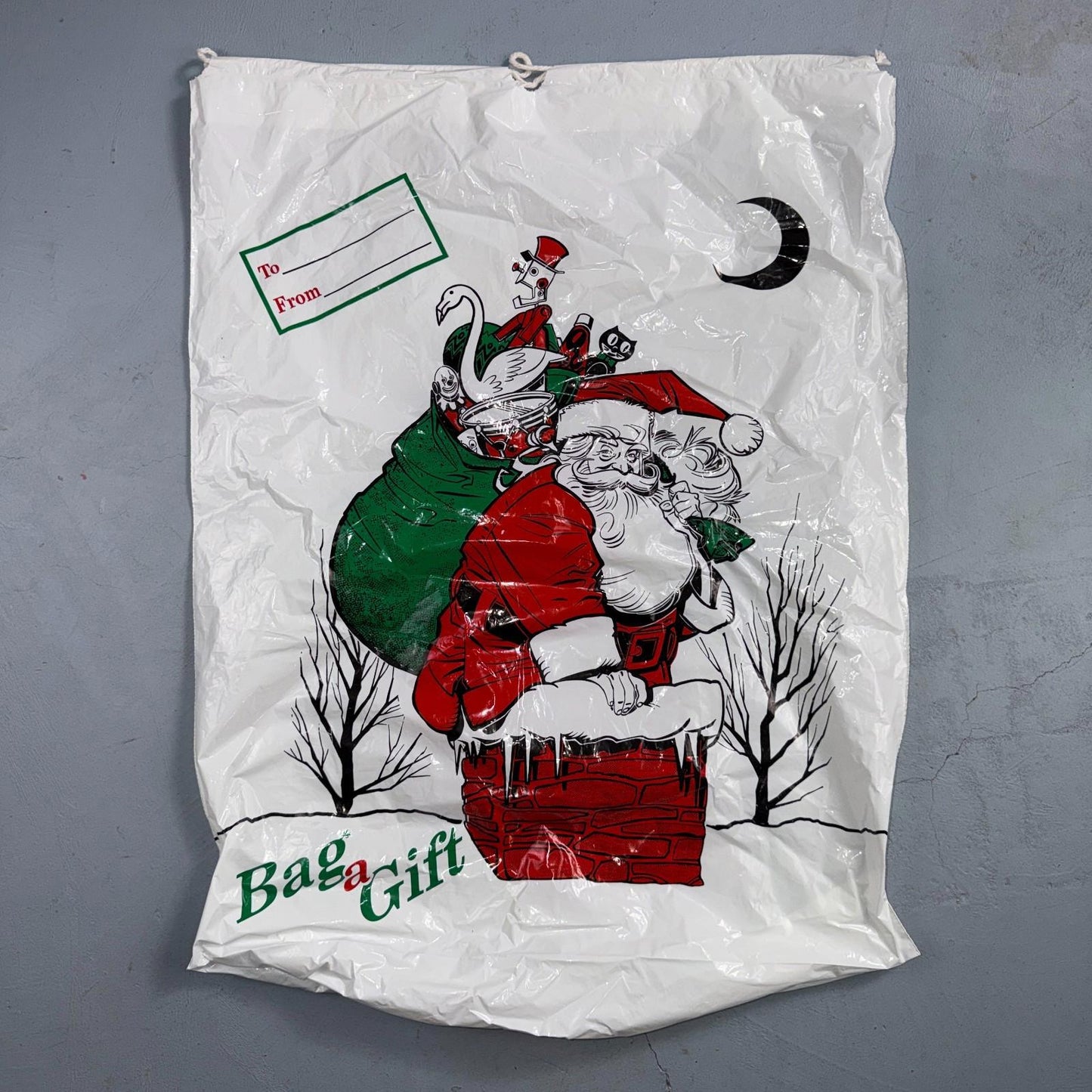 Vintage Large Plastic Christmas Stocking Santa Claus Gift Bags Used Cute